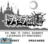 Title screen of the game Dracula Densetsu II on Nintendo Game Boy