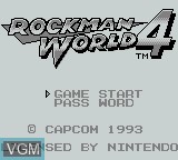 Title screen of the game RockMan World 4 on Nintendo Game Boy