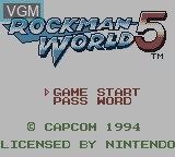 Title screen of the game RockMan World 5 on Nintendo Game Boy