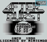 Title screen of the game After Burst on Nintendo Game Boy