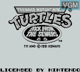Title screen of the game Teenage Mutant Ninja Turtles II - Back From the Sewers on Nintendo Game Boy