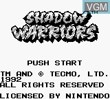 Title screen of the game Shadow Warriors on Nintendo Game Boy