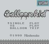 Title screen of the game Balloon Kid on Nintendo Game Boy