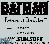 Title screen of the game Batman - Return of the Joker on Nintendo Game Boy