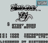 Title screen of the game Bomb Jack on Nintendo Game Boy