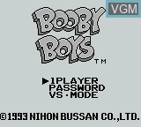 Title screen of the game Booby Boys on Nintendo Game Boy