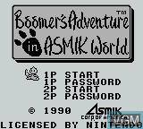 Title screen of the game Boomer's Adventure in Asmik World on Nintendo Game Boy