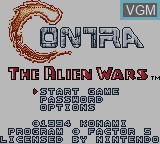 Title screen of the game Contra - The Alien Wars on Nintendo Game Boy