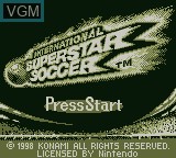 Title screen of the game International Superstar Soccer on Nintendo Game Boy