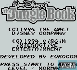 Title screen of the game Jungle Book, The on Nintendo Game Boy