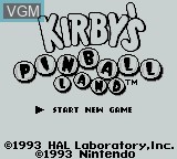 Title screen of the game Kirby's Pinball Land on Nintendo Game Boy