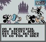 Menu screen of the game Mickey Mouse - Magic Wands! on Nintendo Game Boy