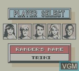 Menu screen of the game Mighty Morphin Power Rangers on Nintendo Game Boy