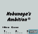Menu screen of the game Nobunaga's Ambition on Nintendo Game Boy