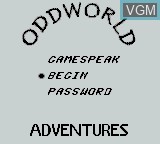 Menu screen of the game Oddworld Adventures on Nintendo Game Boy