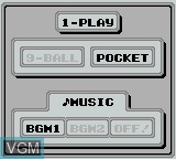 Menu screen of the game Side Pocket on Nintendo Game Boy