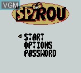 Menu screen of the game Spirou on Nintendo Game Boy