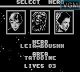 Menu screen of the game Super Star Wars - Return of the Jedi on Nintendo Game Boy