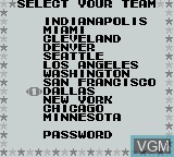 Menu screen of the game Tecmo Bowl on Nintendo Game Boy