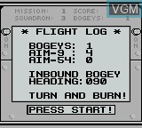 Menu screen of the game Turn and Burn - The F-14 Dogfight Simulator on Nintendo Game Boy