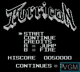 Menu screen of the game Turrican on Nintendo Game Boy