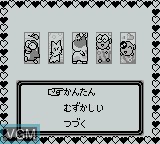Menu screen of the game Kingyo Chuuihou! Wapiko no Waku Waku Stamp Rally! on Nintendo Game Boy