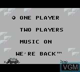 Menu screen of the game We're Back! on Nintendo Game Boy