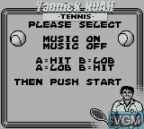 Menu screen of the game Yannick Noah Tennis on Nintendo Game Boy