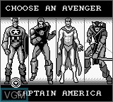 Menu screen of the game Captain America and the Avengers on Nintendo Game Boy