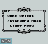 Menu screen of the game Castlevania Legends on Nintendo Game Boy