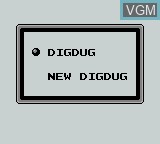 Menu screen of the game Dig Dug on Nintendo Game Boy