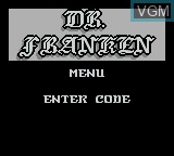 Menu screen of the game Dr. Franken on Nintendo Game Boy