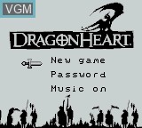 Menu screen of the game Dragon Heart on Nintendo Game Boy