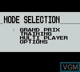 Menu screen of the game F1 Pole Position on Nintendo Game Boy