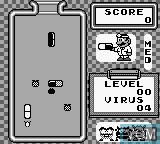 In-game screen of the game Dr. Mario on Nintendo Game Boy
