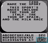In-game screen of the game Jeopardy! Sports Edition on Nintendo Game Boy