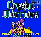 Title screen of the game Crystal Warriors on Sega Game Gear