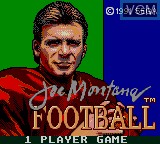 Title screen of the game Joe Montana Football on Sega Game Gear