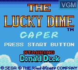 Title screen of the game Lucky Dime Caper starring Donald Duck, The on Sega Game Gear