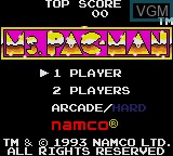 Title screen of the game Ms. Pac-Man on Sega Game Gear