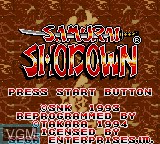 Title screen of the game Samurai Shodown on Sega Game Gear