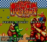 Title screen of the game Space Harrier on Sega Game Gear