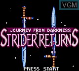 Title screen of the game Strider Returns - Journey From Darkness on Sega Game Gear