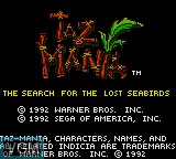 Title screen of the game Taz-Mania on Sega Game Gear