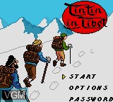 Title screen of the game Tintin au Tibet on Sega Game Gear