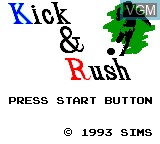Title screen of the game Kick & Rush on Sega Game Gear