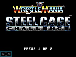 Title screen of the game WWF WrestleMania - Steel Cage Challenge on Sega Game Gear