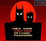 Menu screen of the game Adventures of Batman & Robin, The on Sega Game Gear