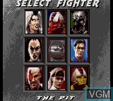 Menu screen of the game Mortal Kombat 3 on Sega Game Gear