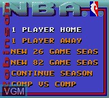 Menu screen of the game NBA Action starring David Robinson on Sega Game Gear
